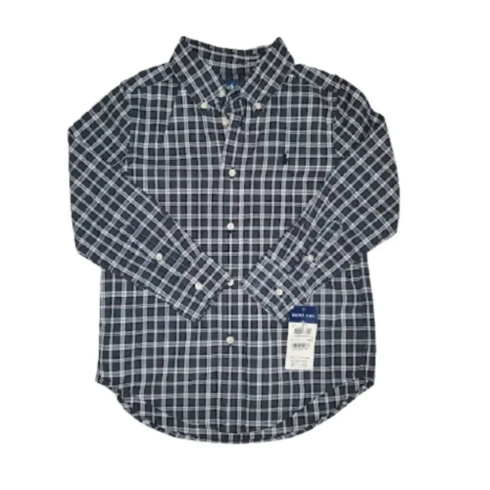 Ralph Lauren boys Plaid Black & White long sleeve button down Shirt Size 5